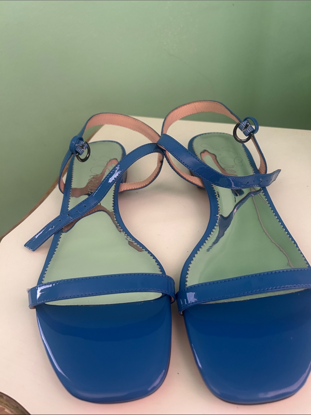 J. Crew Blue Patent Leather Strappy Sandals